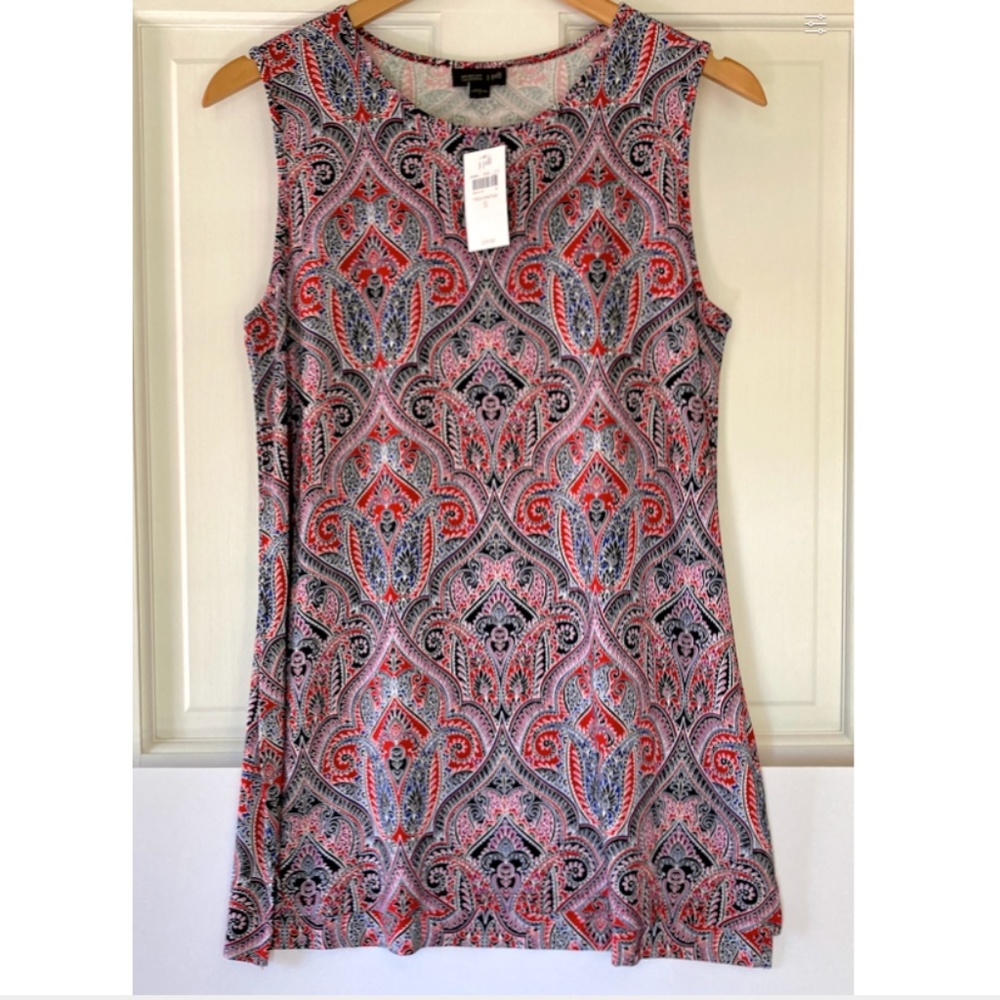 NWT J. Jill Wearever Tunic Size S Red Black Ornate Medallion Print